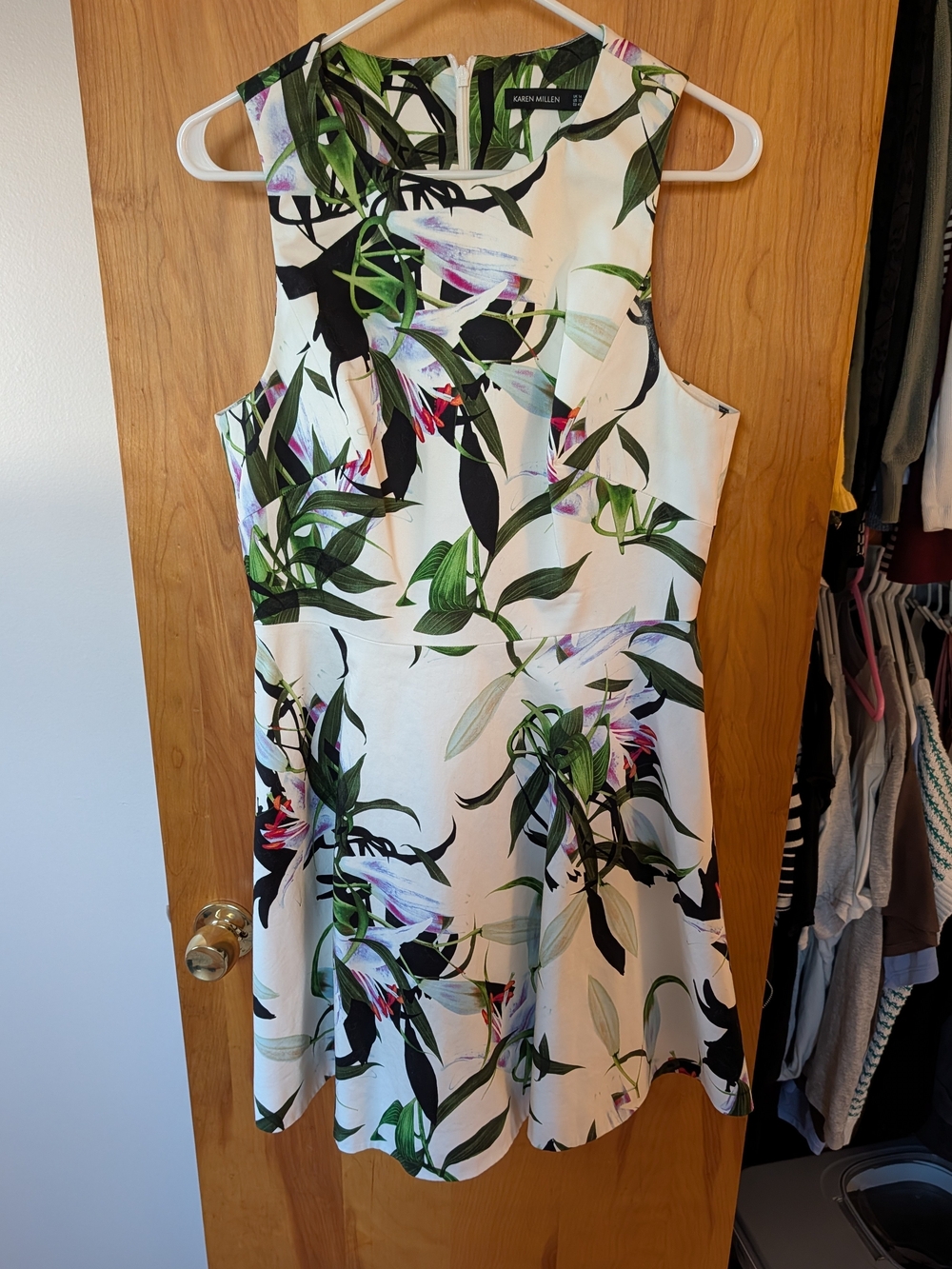 Karen Millen White Floral Sleeveless Fit & Flare Dress - US Size 10